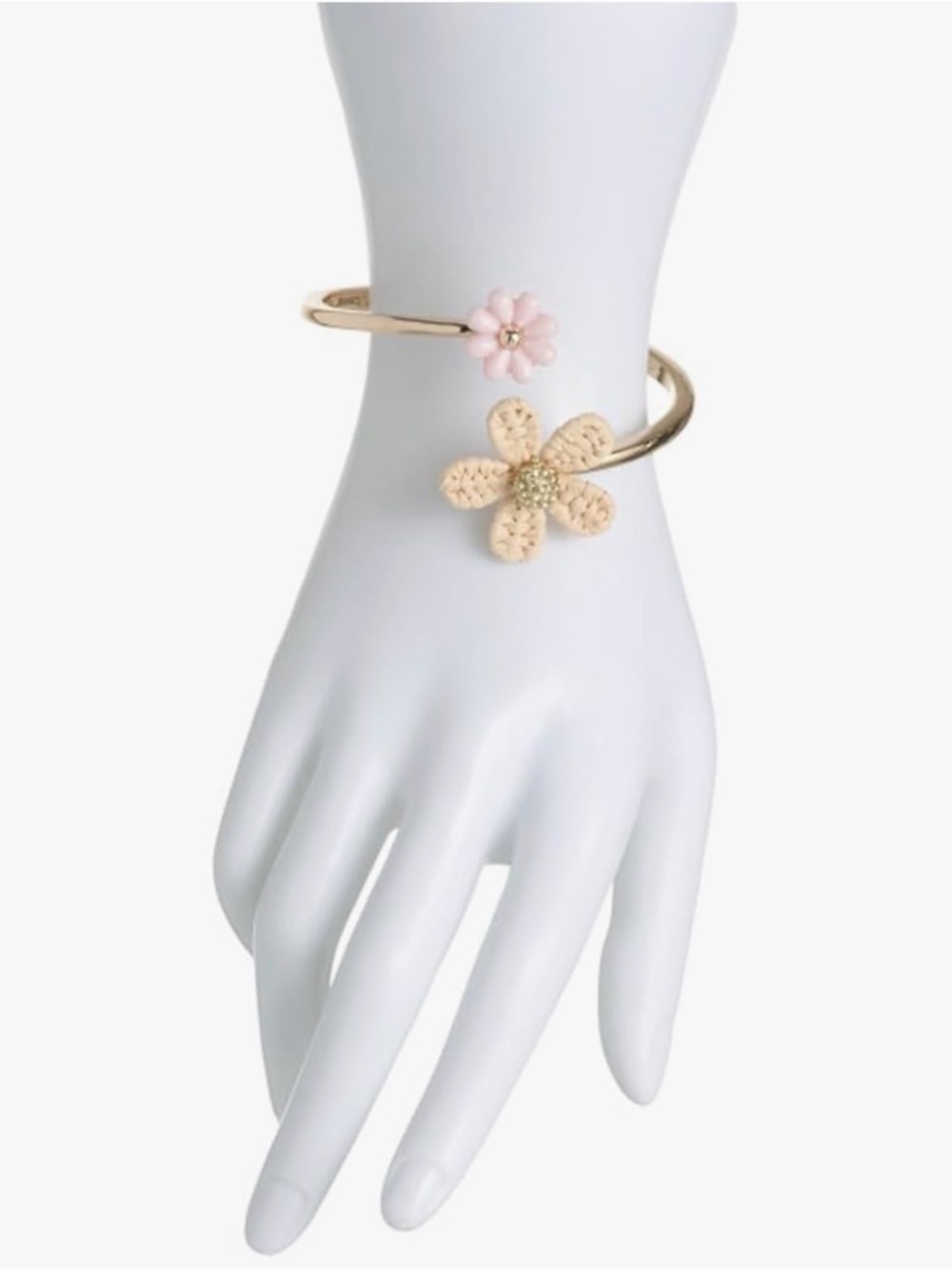 Betsey Johnson Gold Open Cuff Bracelet with Pink and Cream Floral Accents